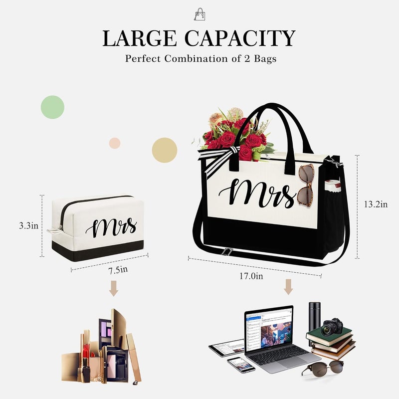 YOOLIFE Valentines Day Gifts for Women - Initial Canvas Tote Bag & Makeup Bag, Birthday Gifts for Women Mom Sister Friends - Image 4